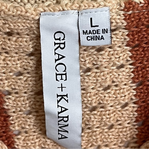 Women’s Grace+Karma Boho Anthropology Knit Crochet Top Size Large Button Front - Picture 4 of 9